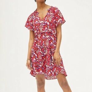 Anthropologie Red and Purple Floral Dress